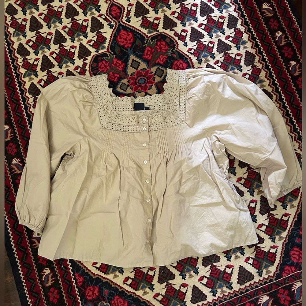 GAP Cream Eyelet Square-Neck Puff-Sleeve Blouse